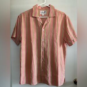Bonobos Men’s Short Sleeve Cuban Pink and Tan Striped Shirt